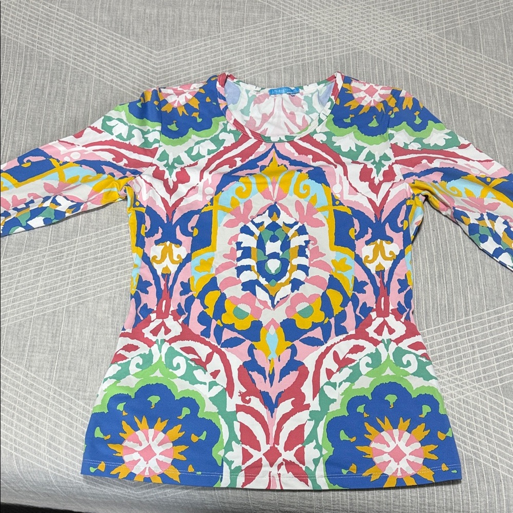 J. McLaughlin Multicolor Medallion-Print Long Sleeve Top